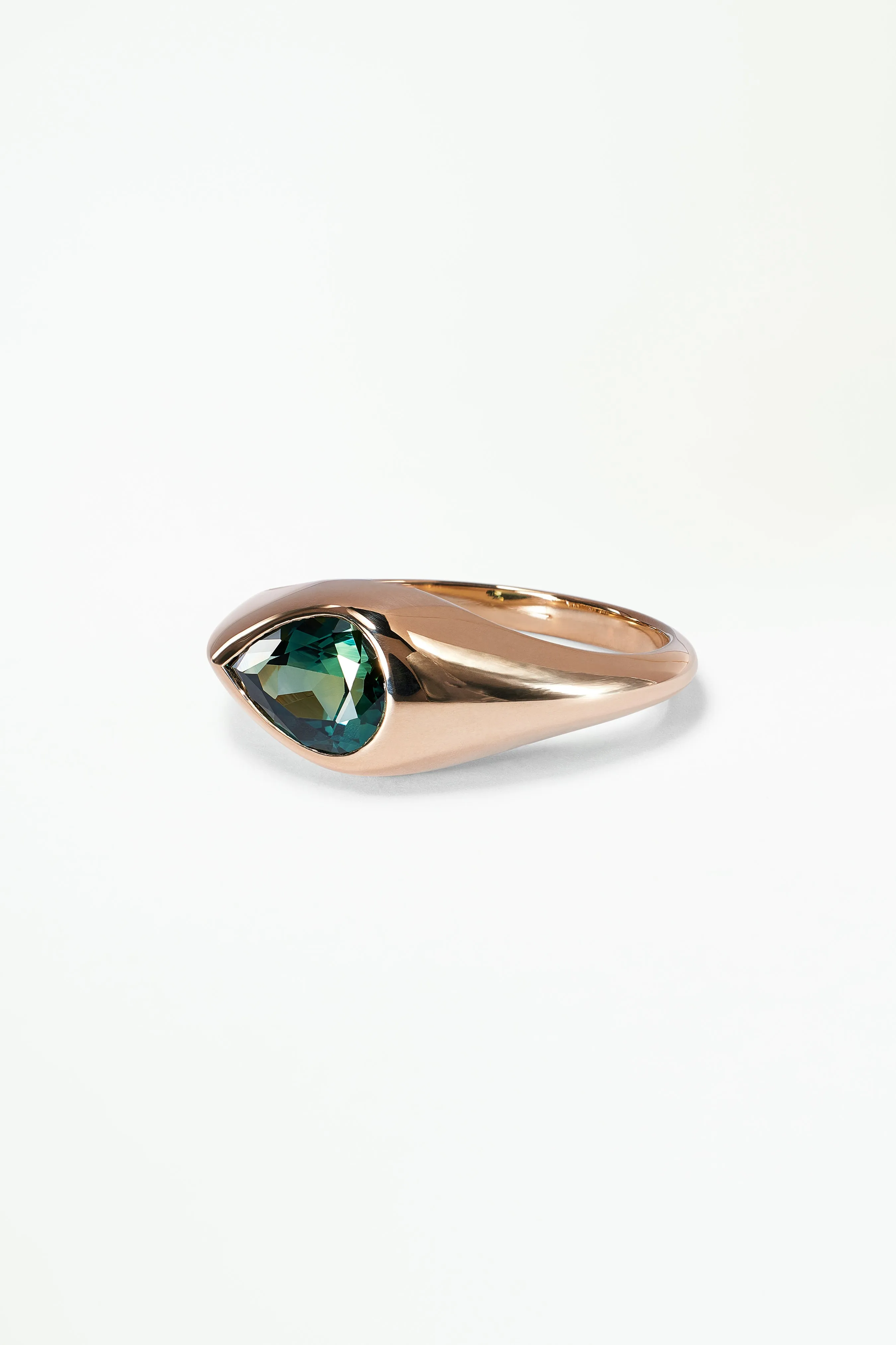 One of a Kind Pear Cut Bi-Color Blue Green Sapphire Signet Ring No. 59 sold by WWAKE product image thumbnail 3