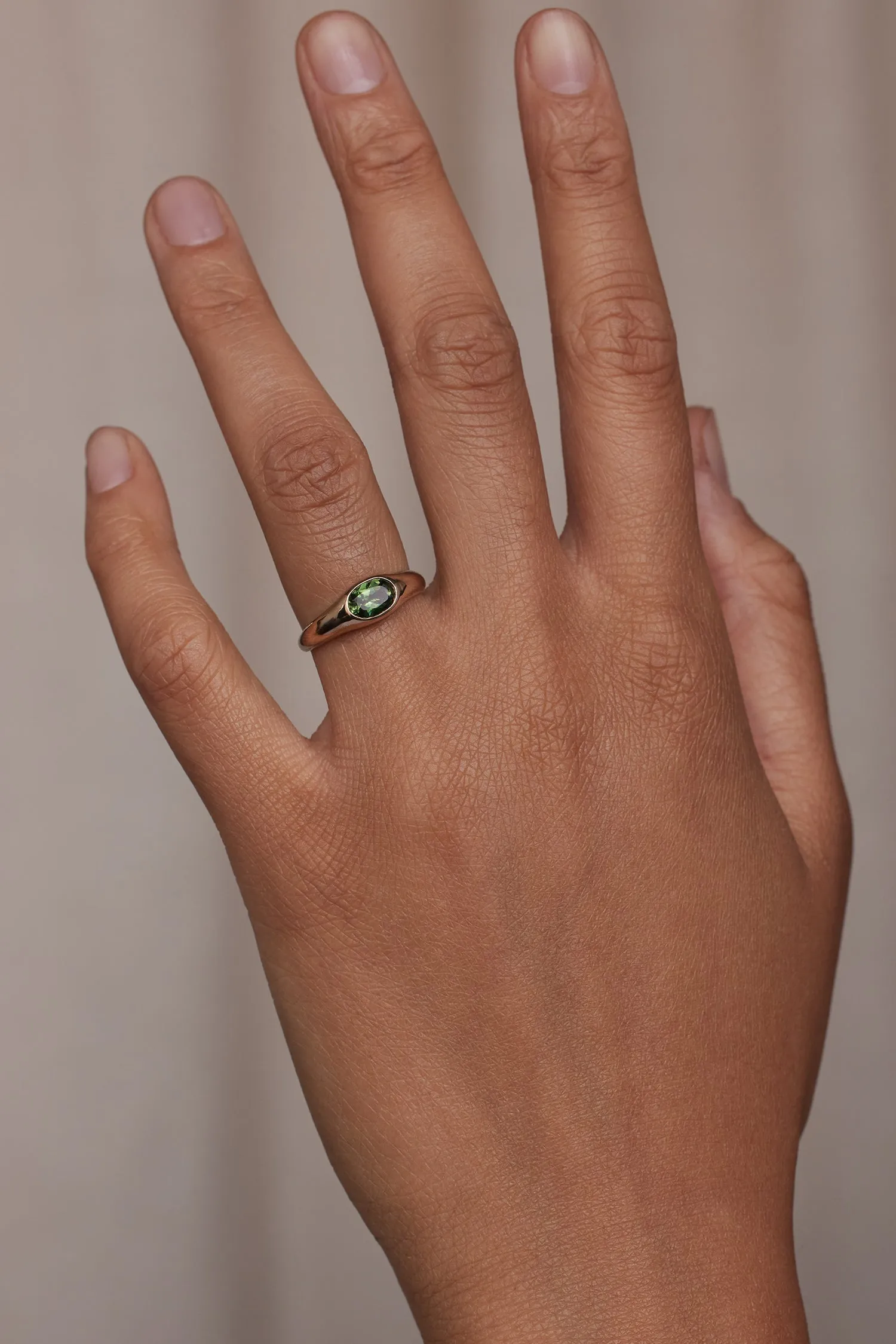 One of a Kind Oval Brilliant Cut Bi-Color Green Yellow Sapphire Signet Ring No. 53 sold by WWAKE product image thumbnail 2