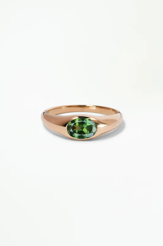 One of a Kind Oval Brilliant Cut Bi-Color Green Yellow Sapphire Signet Ring No. 53 sold by WWAKE