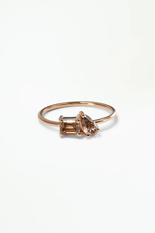 One of a Kind Emerald and Pear Cut Champagne Diamond Mosaic Ring No. 9 made by WWAKE