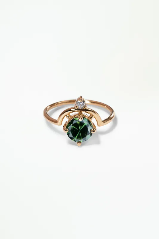 One of a Kind Bi-Color Blue Green Sapphire Round Brilliant Cut Nestled Ring No. 5 made by WWAKE