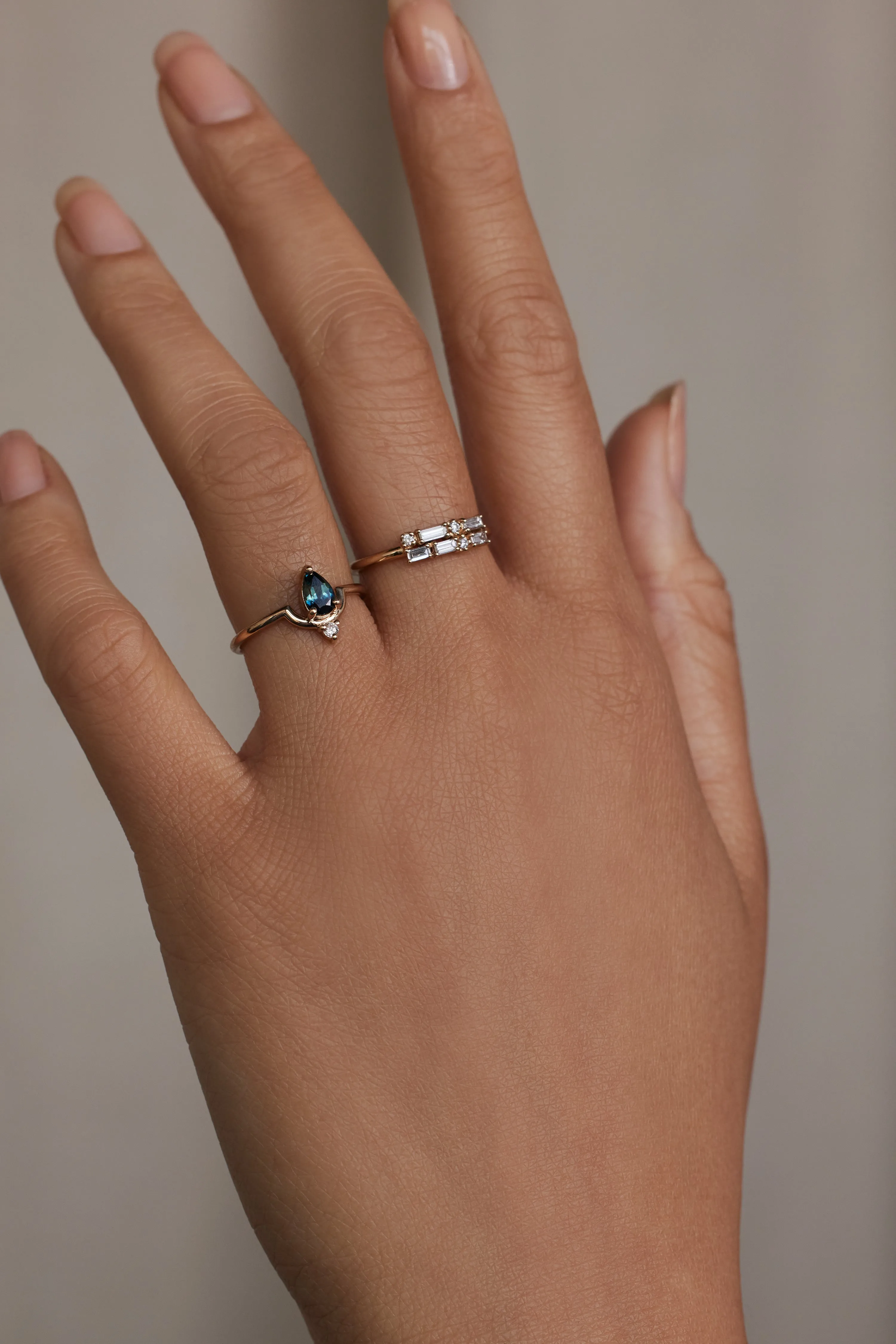 One of a Kind Pear Cut Sapphire and Diamond Nestled Ring No. 16 sold by WWAKE product image thumbnail 2