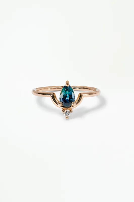 One of a Kind Pear Cut Sapphire and Diamond Nestled Ring No. 16 made by WWAKE