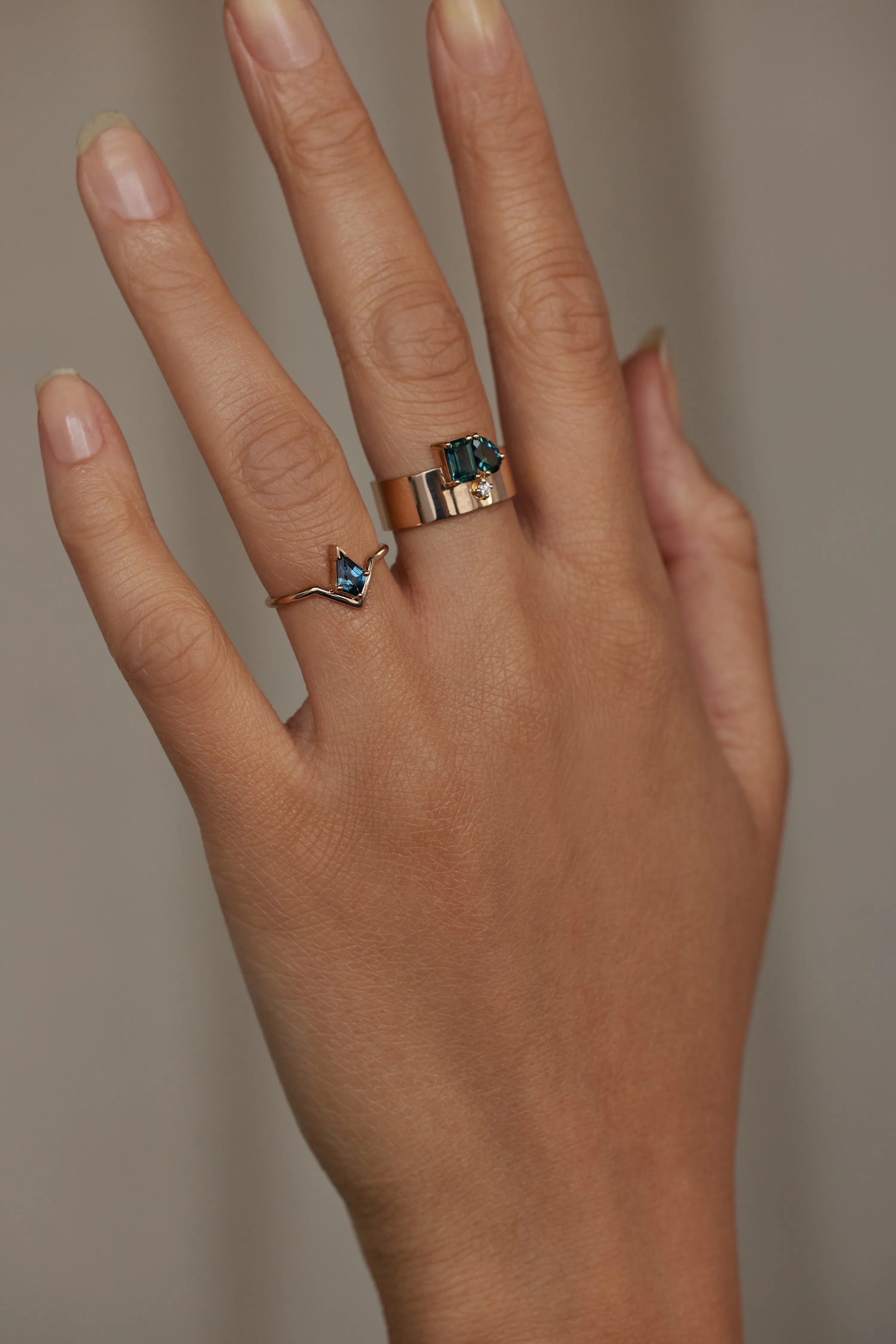 One of a Kind Kite Cut Green Sapphire Nestled Ring No. 13 sold by WWAKE product image thumbnail 2