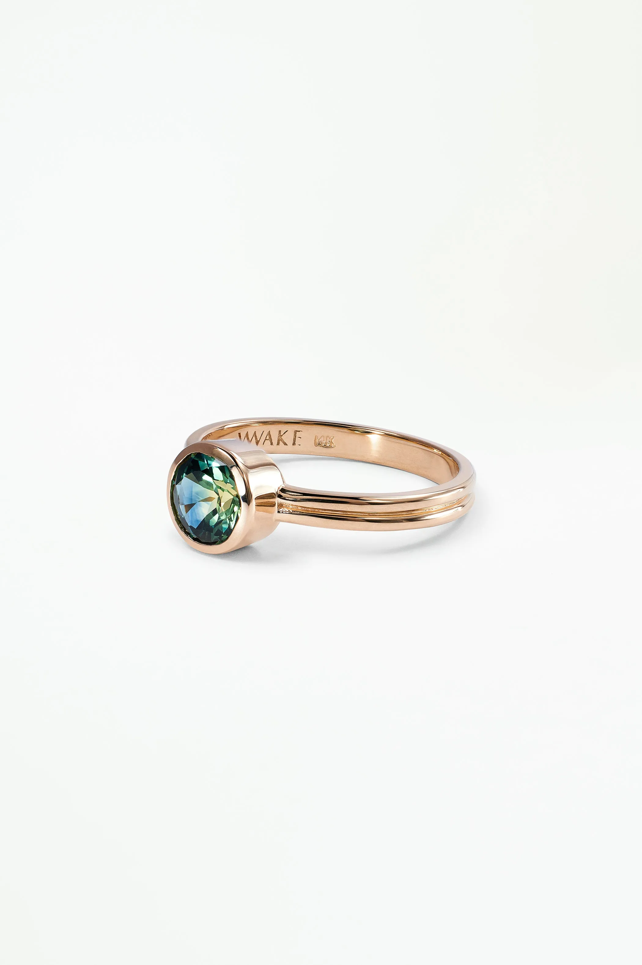 One of a Kind Round Brilliant Cut Bi-Color Sapphire Solitaire Ring No. 3 sold by WWAKE product image thumbnail 3