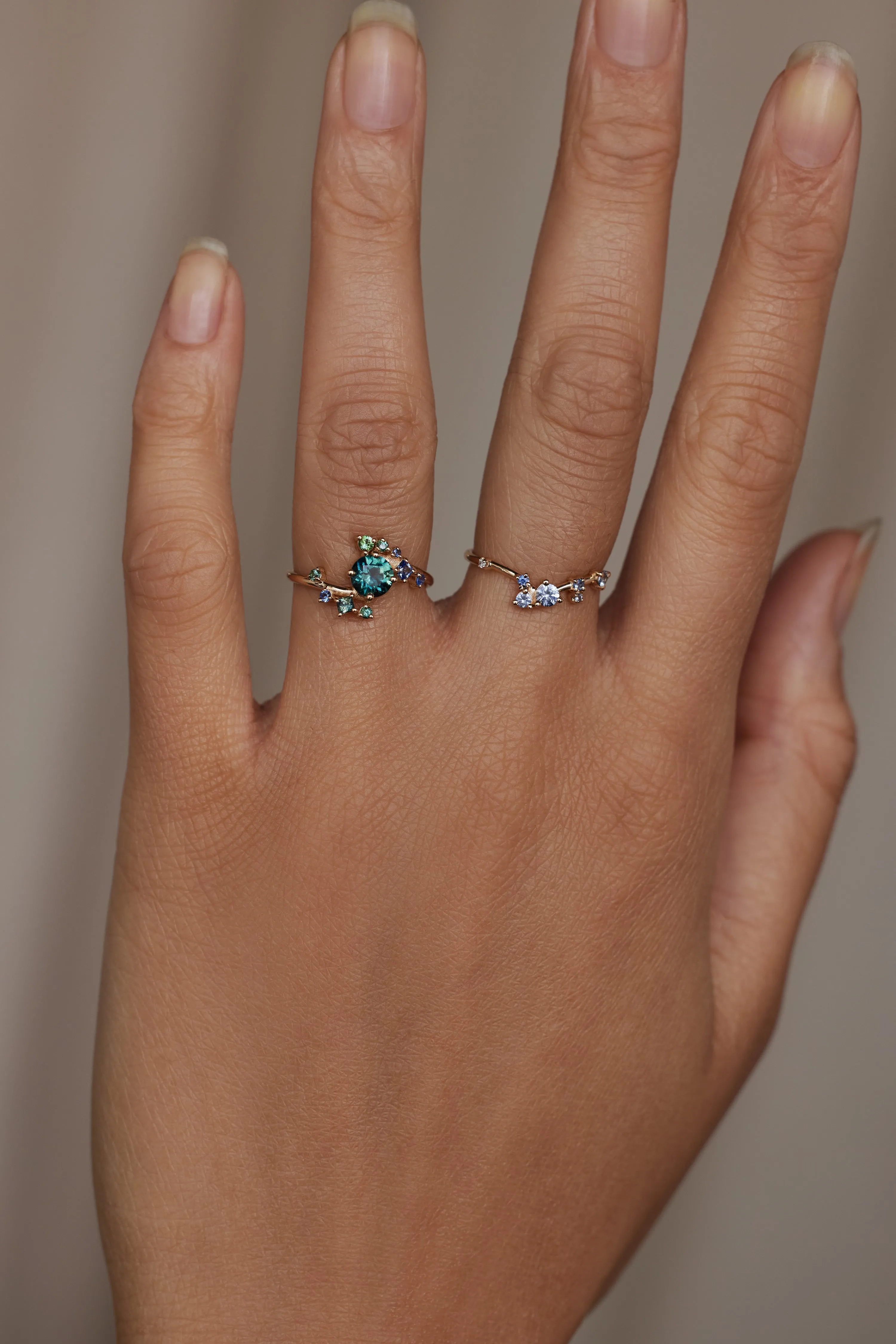 One of a Kind Round Brilliant Cut Gradient Sapphire Celestial Ring No. 1 sold by WWAKE product image thumbnail 2