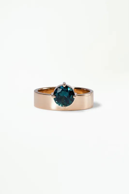 One of a Kind Round Brilliant Cut Teal Sapphire Monolith Ring No. 31 made by WWAKE