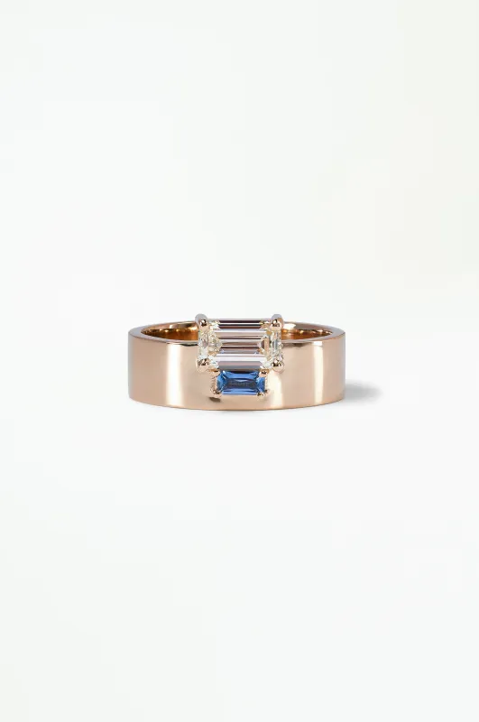 One of a Kind Emerald Cut Diamond and Sapphire Bricolage Ring No. 23 made by WWAKE