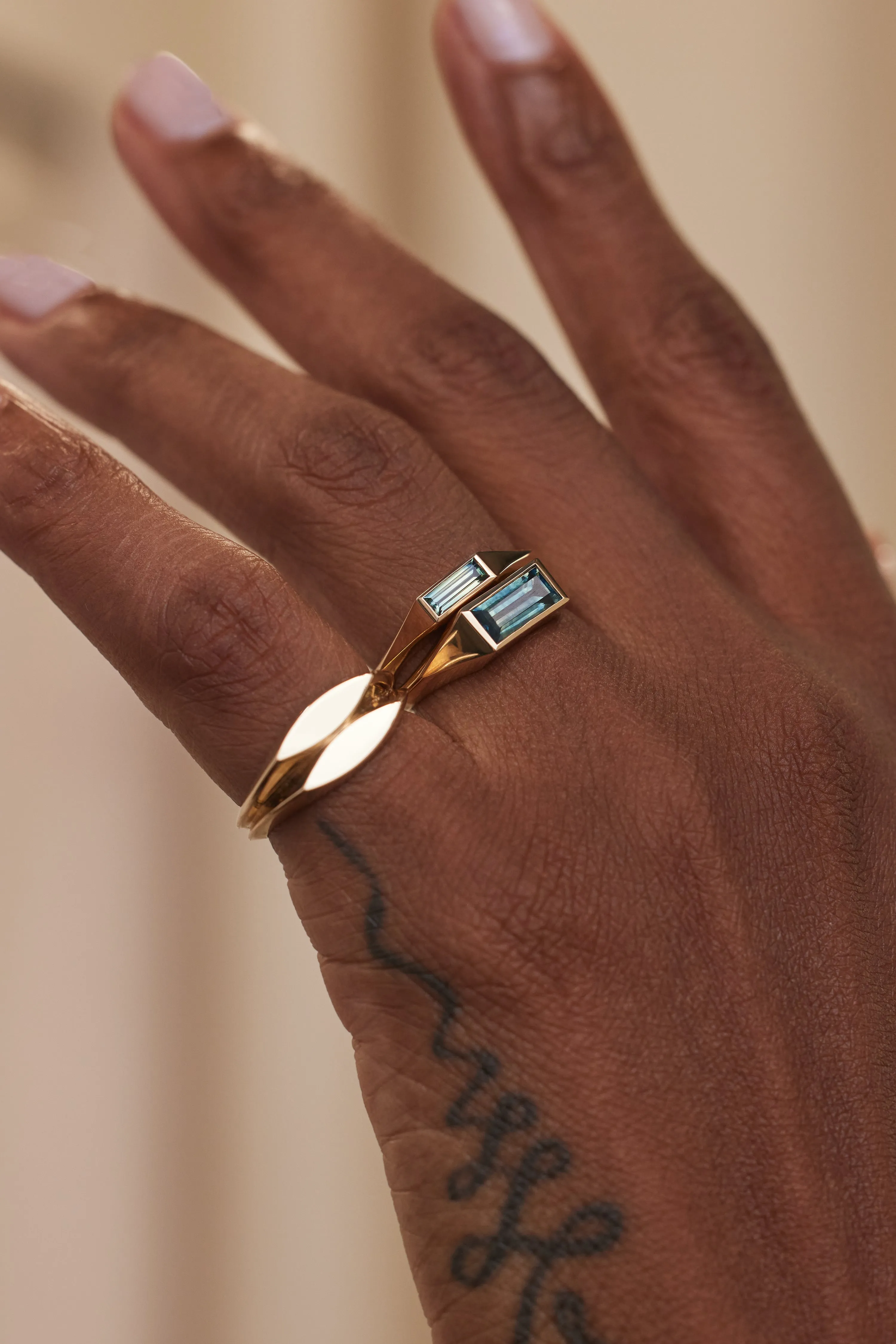 One of a Kind Baguette Cut Sapphire Signet Ring No. 52 sold by WWAKE product image thumbnail 2