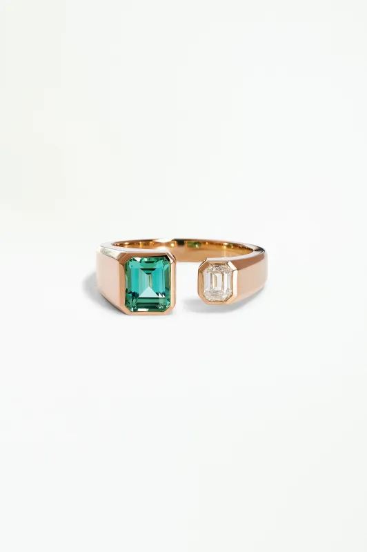 One of a Kind Emerald Cut Diamond and Tourmaline Dyad Ring No. 11 made by WWAKE