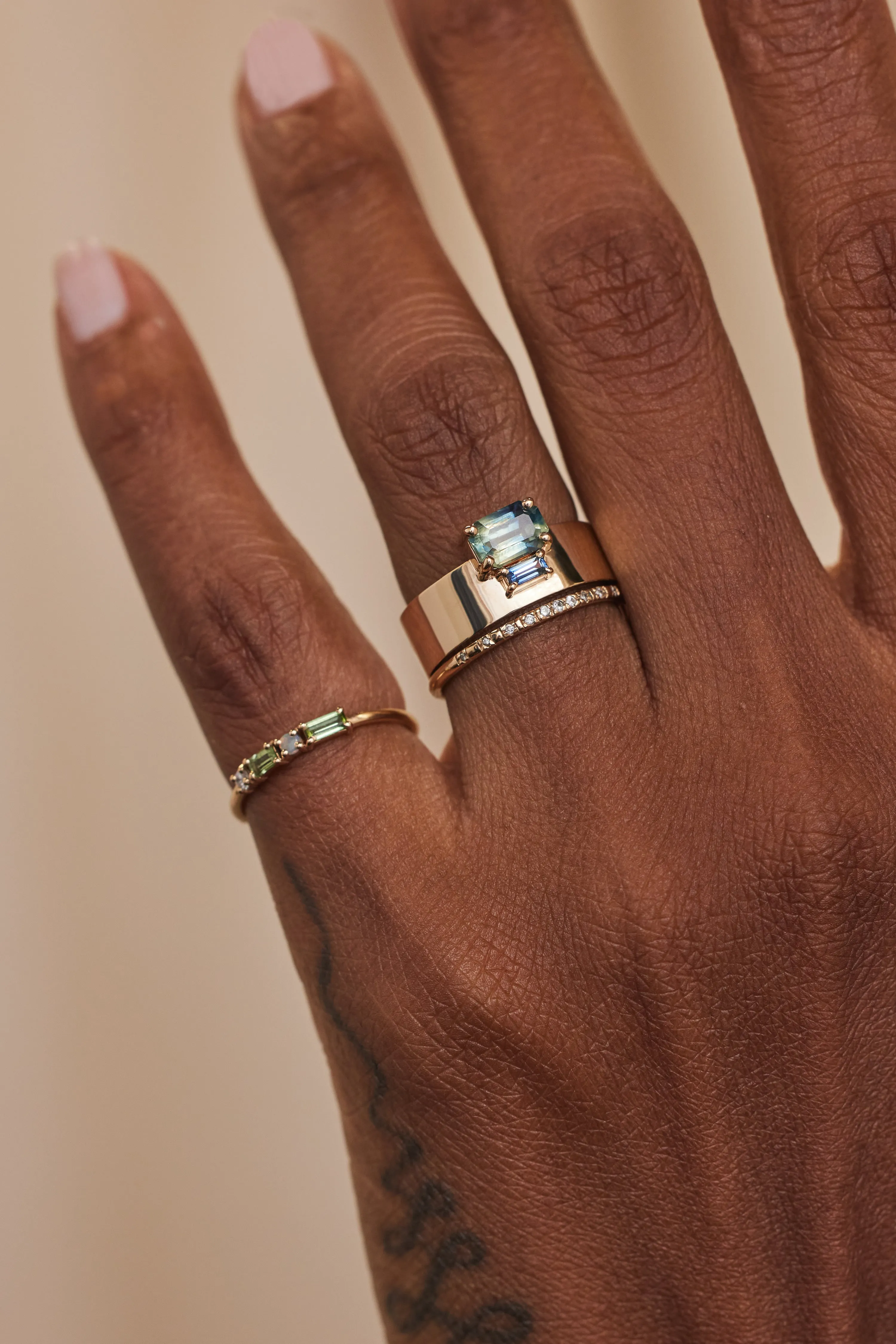 One of a Kind Emerald and Baguette Cut Sapphire Bricolage Ring No. 15 sold by WWAKE product image thumbnail 2