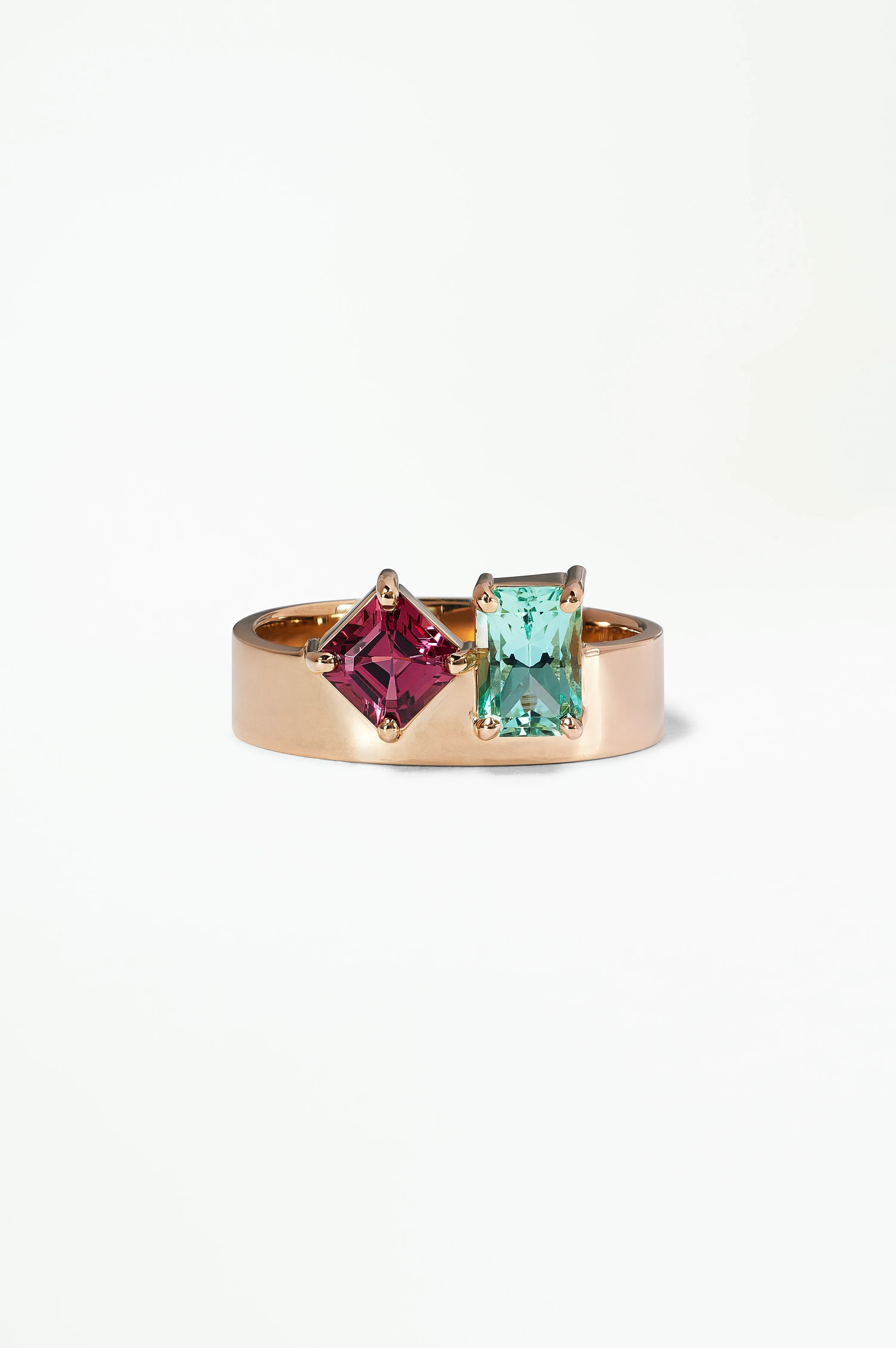 One of a Kind Asscher and Emerald Cut Emerald and Garnet Bricolage Ring No. 20 sold by WWAKE