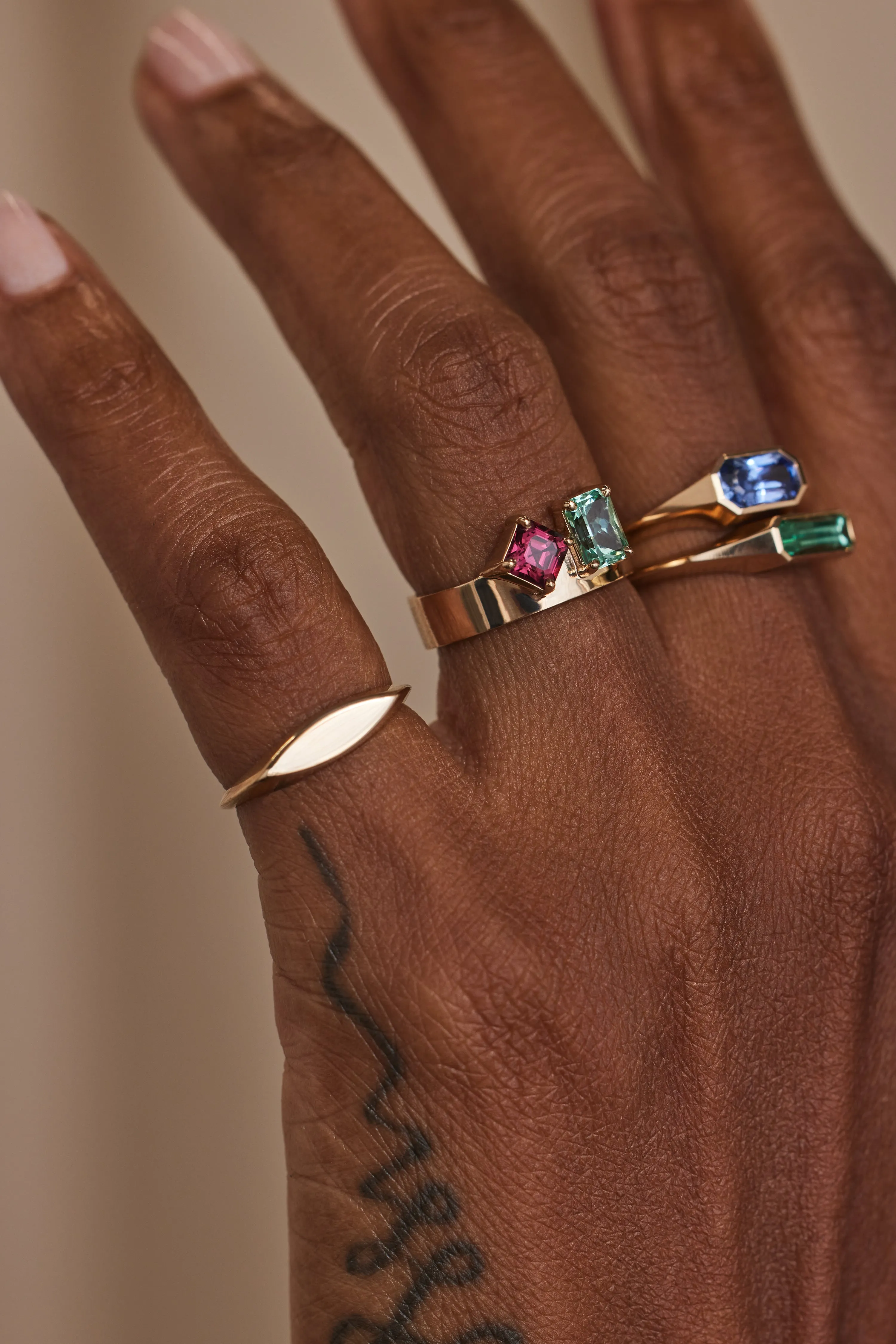 One of a Kind Asscher and Emerald Cut Emerald and Garnet Bricolage Ring No. 20 sold by WWAKE product image thumbnail 2