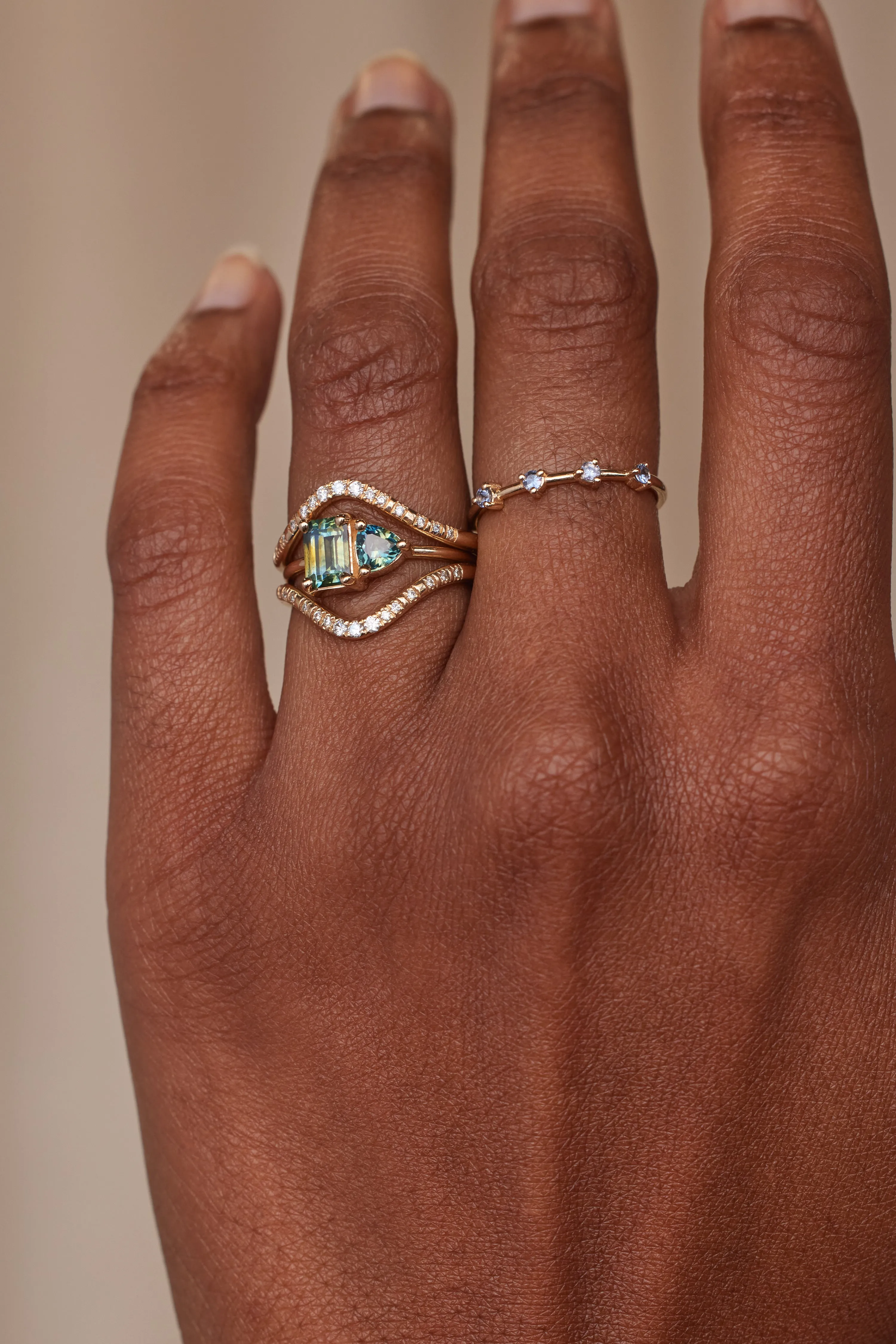 One of a Kind Emerald and Trillion Cut Sapphire Mosaic Ring No. 42 sold by WWAKE product image thumbnail 2