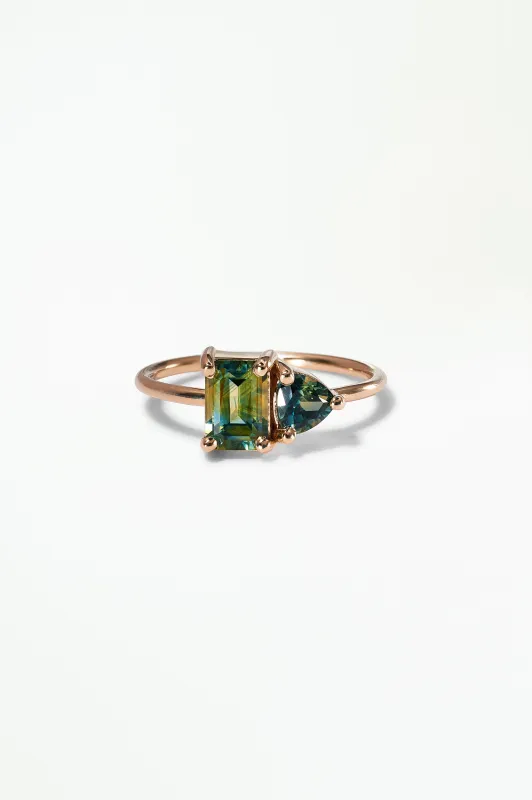 One of a Kind Emerald and Trillion Cut Sapphire Mosaic Ring No. 42 made by WWAKE