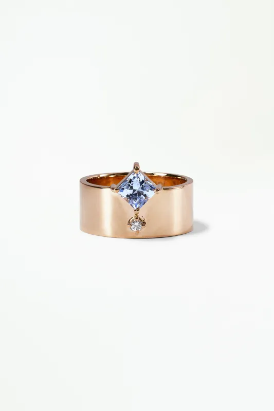One of a Kind Princess Cut Sapphire and Diamond Bricolage Ring No. 21 made by WWAKE
