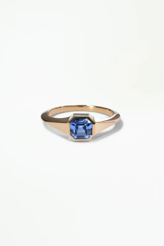 One of a Kind Asscher Cut Sapphire Signet Ring No. 42 made by WWAKE