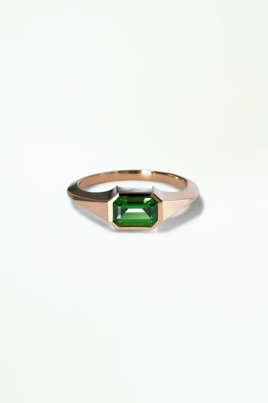 One of a Kind Emerald Cut Green Tourmaline Signet Ring No. 47 made by WWAKE