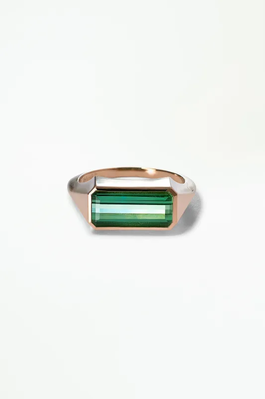 One of a Kind Emerald Cut Green Tourmaline Signet Ring No. 46 made by WWAKE