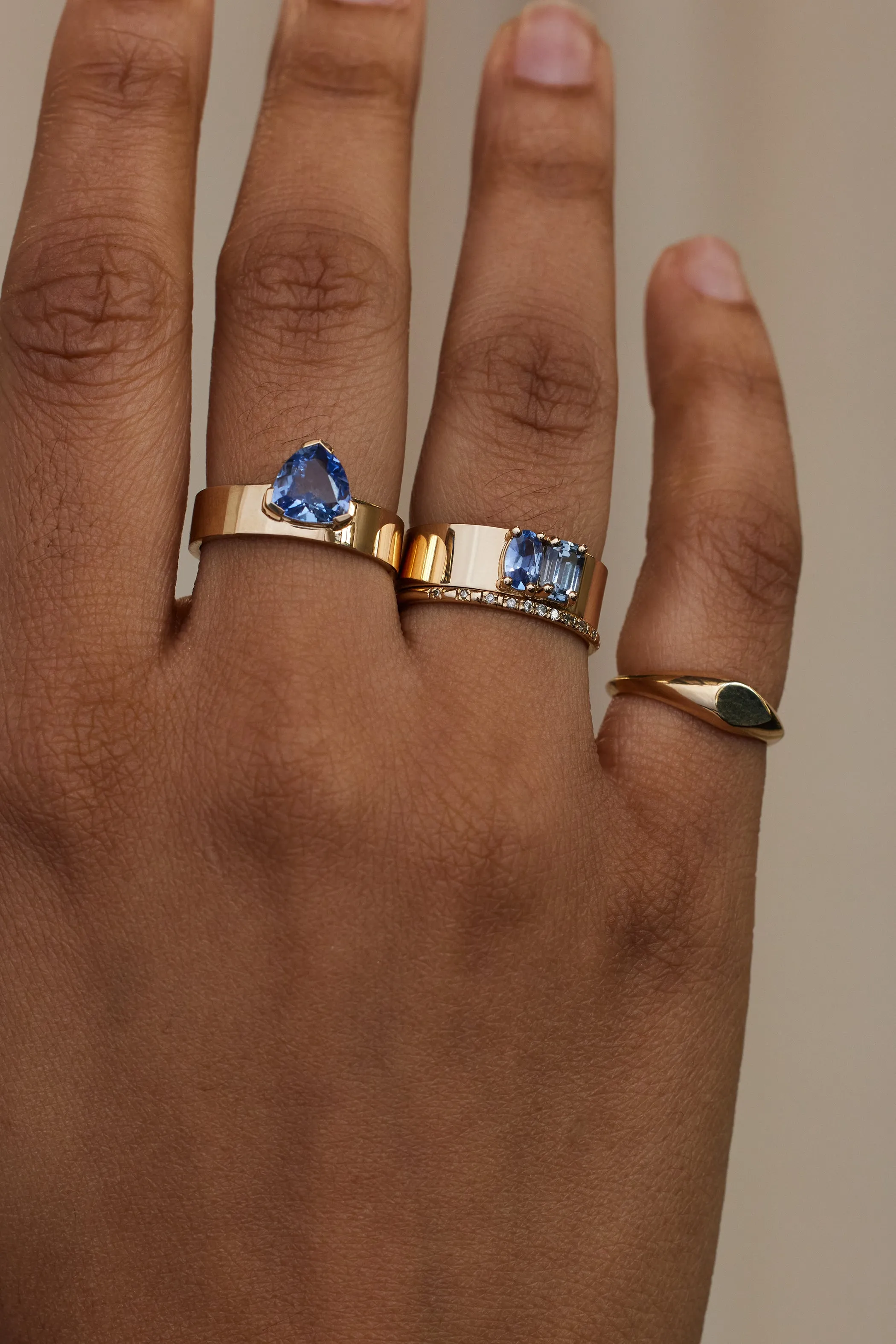One of a Kind Emerald and Brilliant Cut Sapphire Menhir Ring No. 16 sold by WWAKE