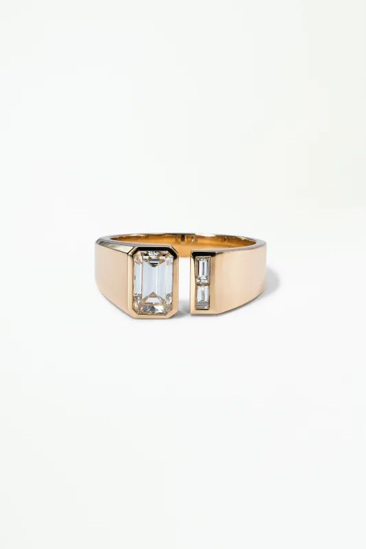 One of a Kind Emerald Cut Diamond Dyad Signet Ring No. 9 made by WWAKE