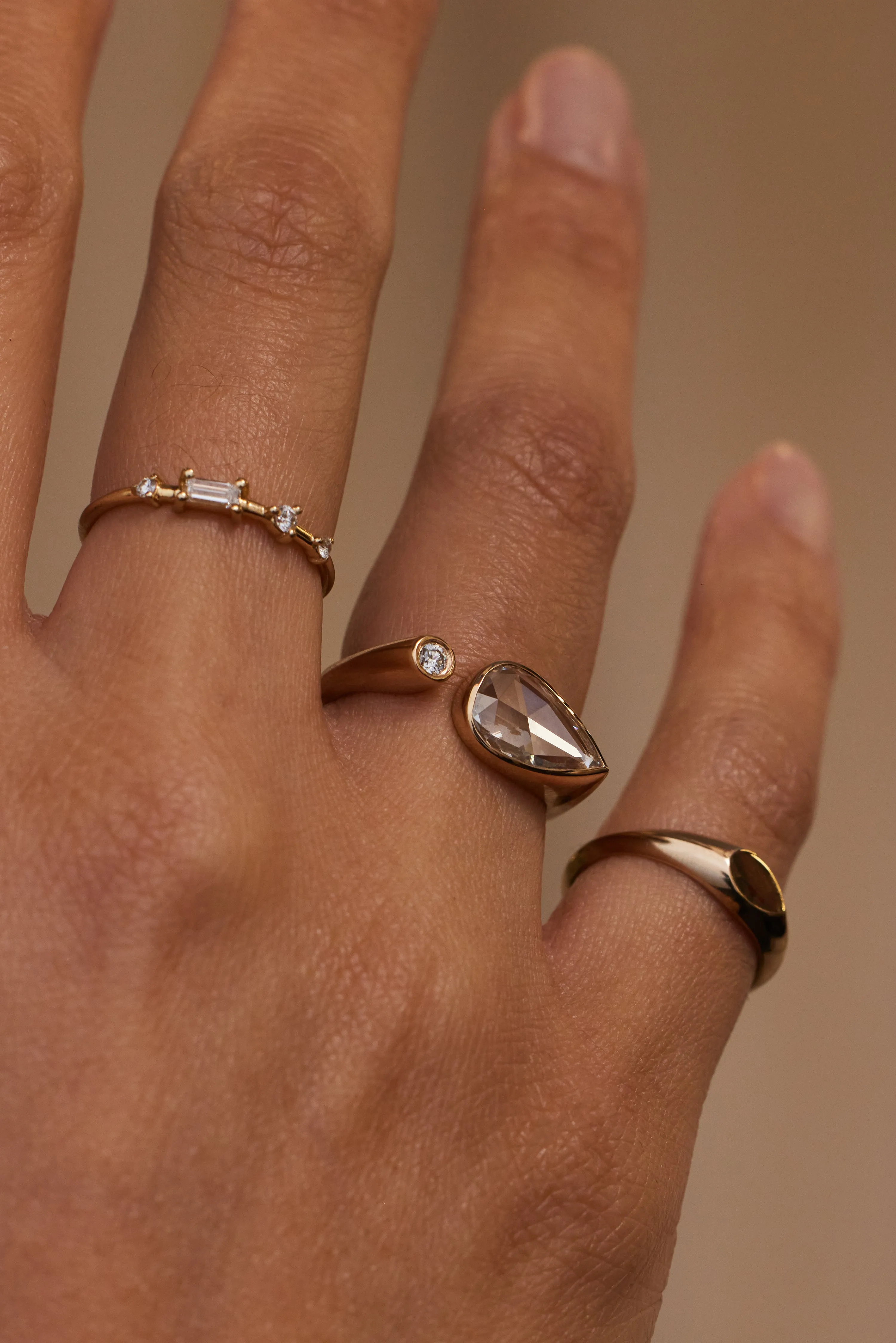 One of a Kind Pear Rose Cut Diamond Dyad Signet Ring No. 8 sold by WWAKE product image thumbnail 2