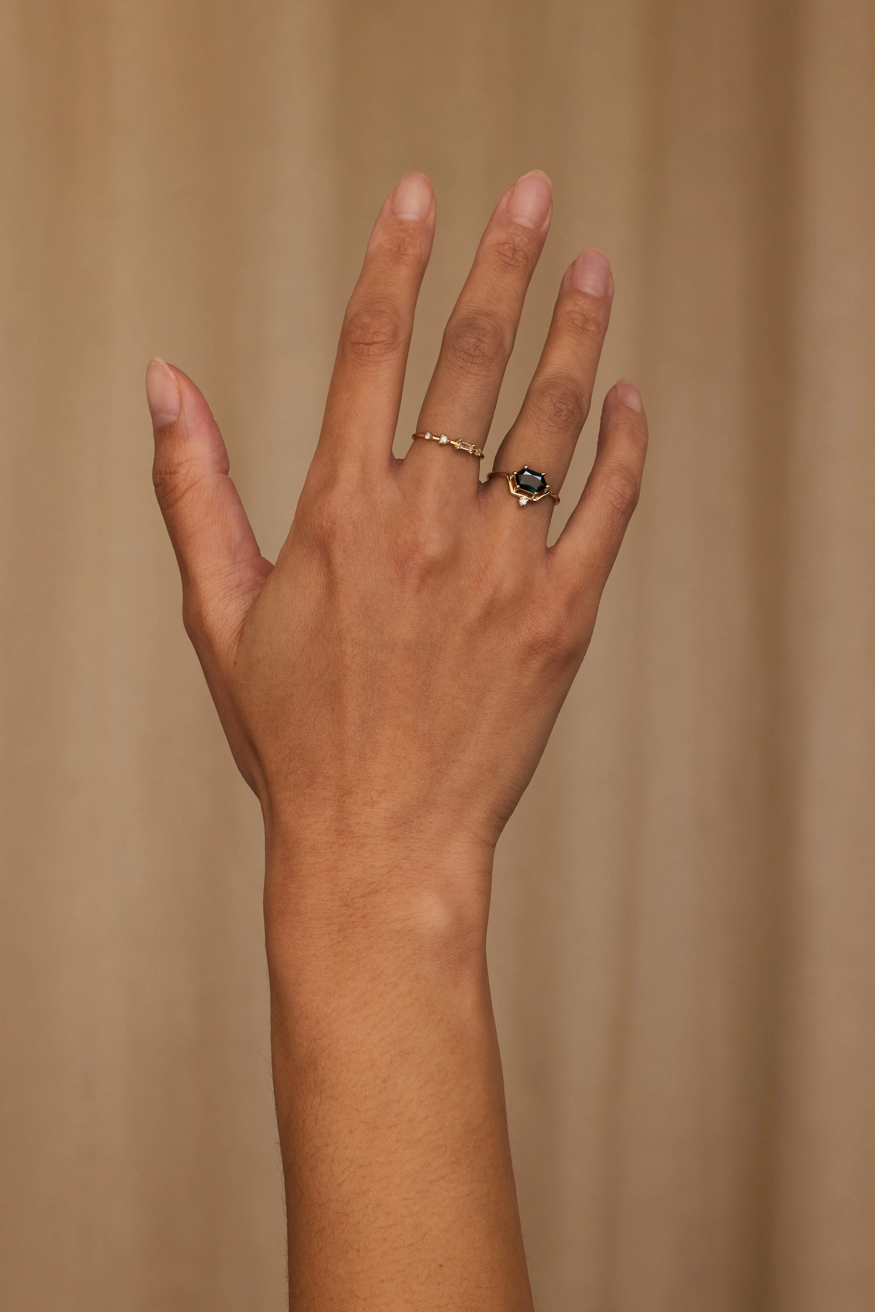 One of a Kind Hexagon Cut Sapphire and Diamond Nestled Ring No. 2 sold by WWAKE product image thumbnail 4