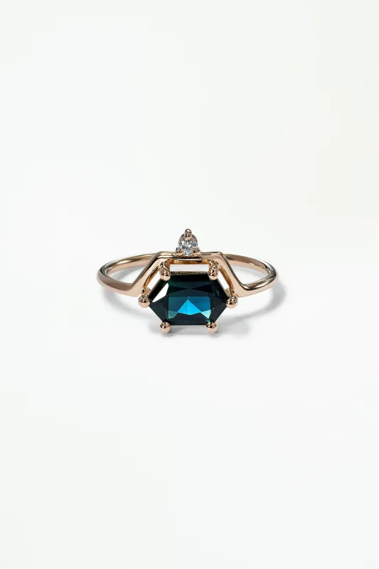 One of a Kind Hexagon Cut Sapphire and Diamond Nestled Ring No. 2 made by WWAKE