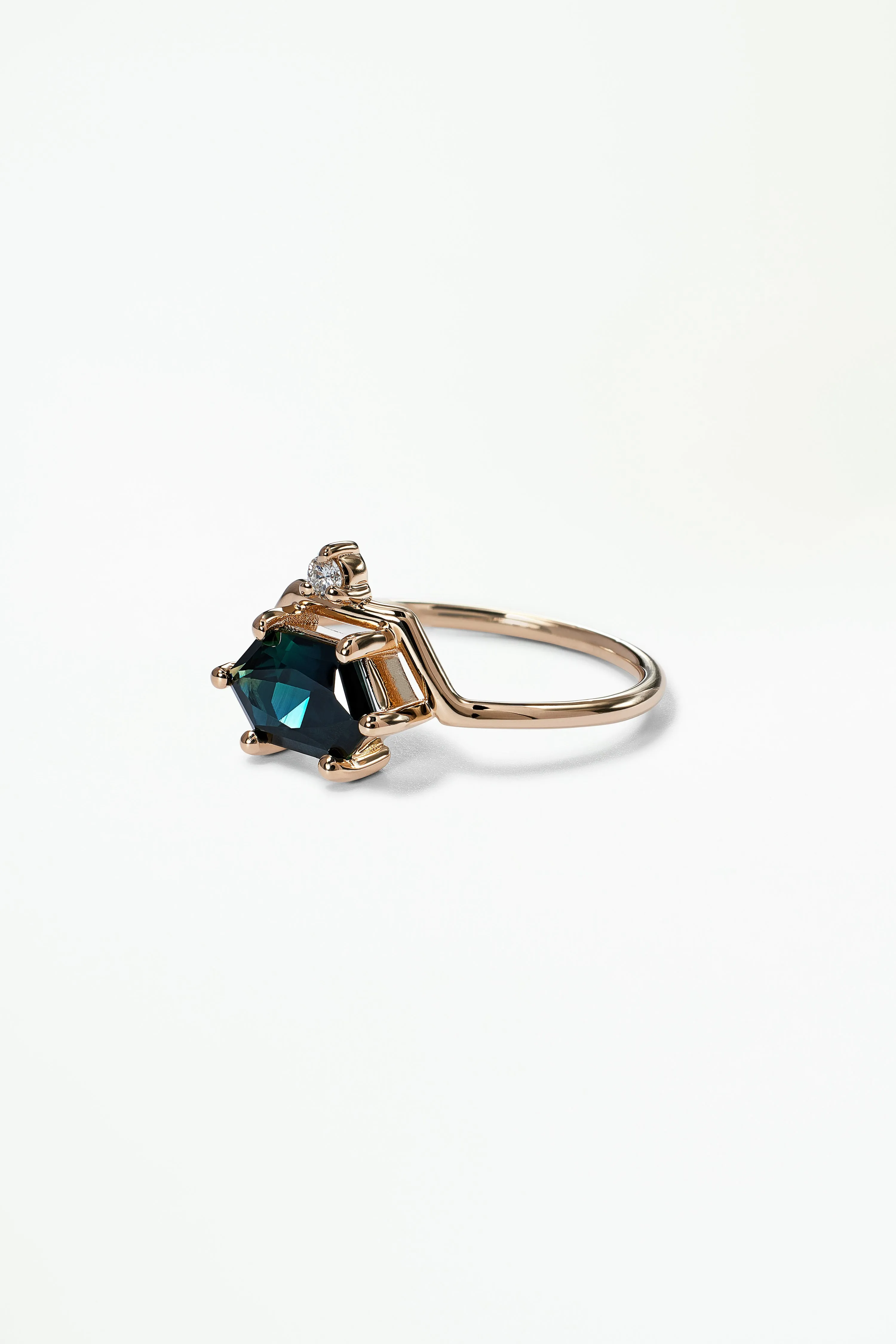 One of a Kind Hexagon Cut Sapphire and Diamond Nestled Ring No. 2 sold by WWAKE product image thumbnail 3
