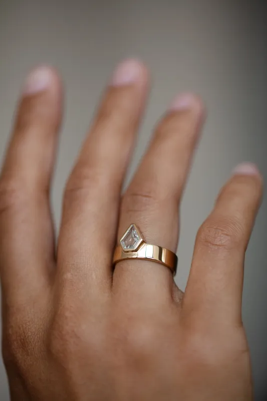One of a Kind Shield Diamond Monolith Ring made by WWAKE