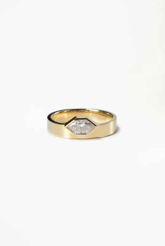 One of a Kind Elongated Hex Cut Diamond Monolith Ring made by WWAKE