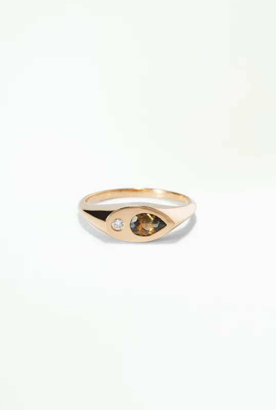 One of a Kind Gradient Sapphire Pear Signet Ring sold by WWAKE