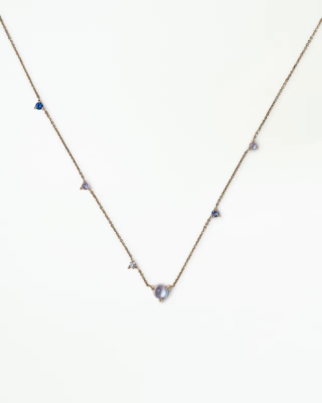Moonstone and Diamond Linear Chain Necklace made by WWAKE