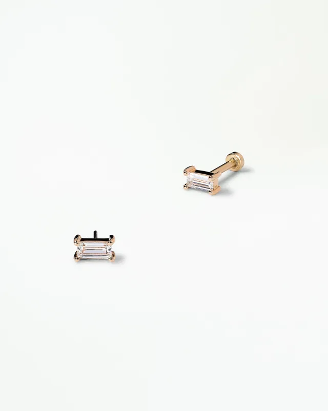Baguette Cut Diamond Stud Flat Back Earring made by WWAKE