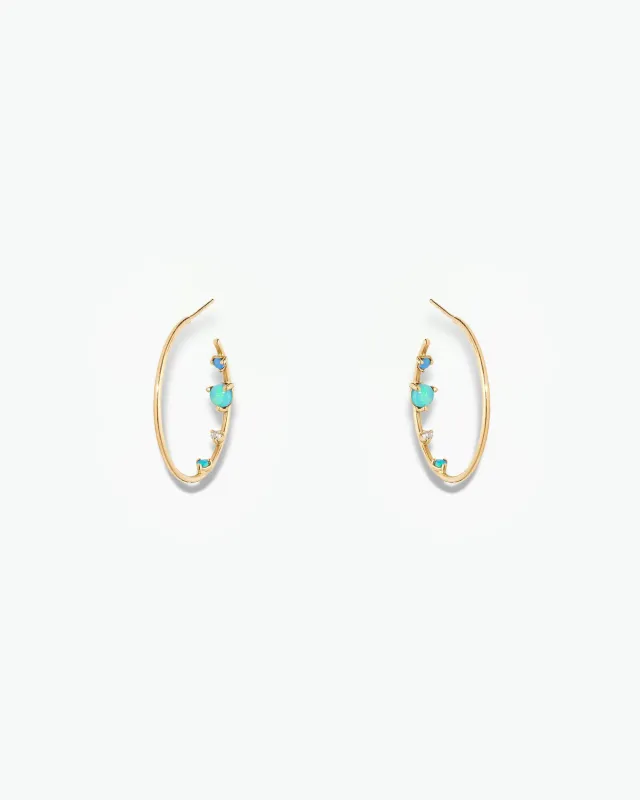 Opal and Diamond Inverted Hoop Earring made by WWAKE