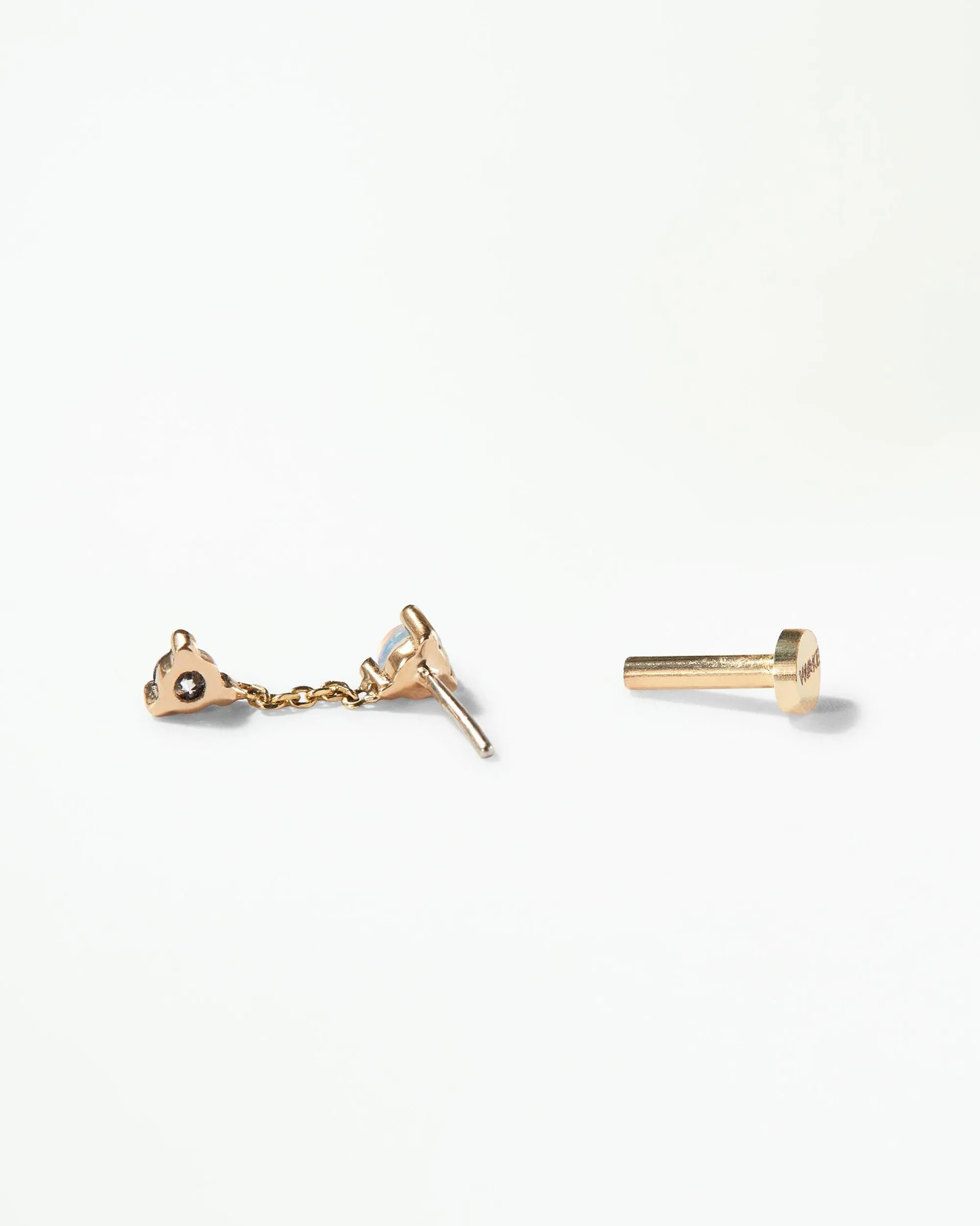 Small Opal and Diamond Two-Step Chain Flat Back Earring sold by WWAKE product image thumbnail 3
