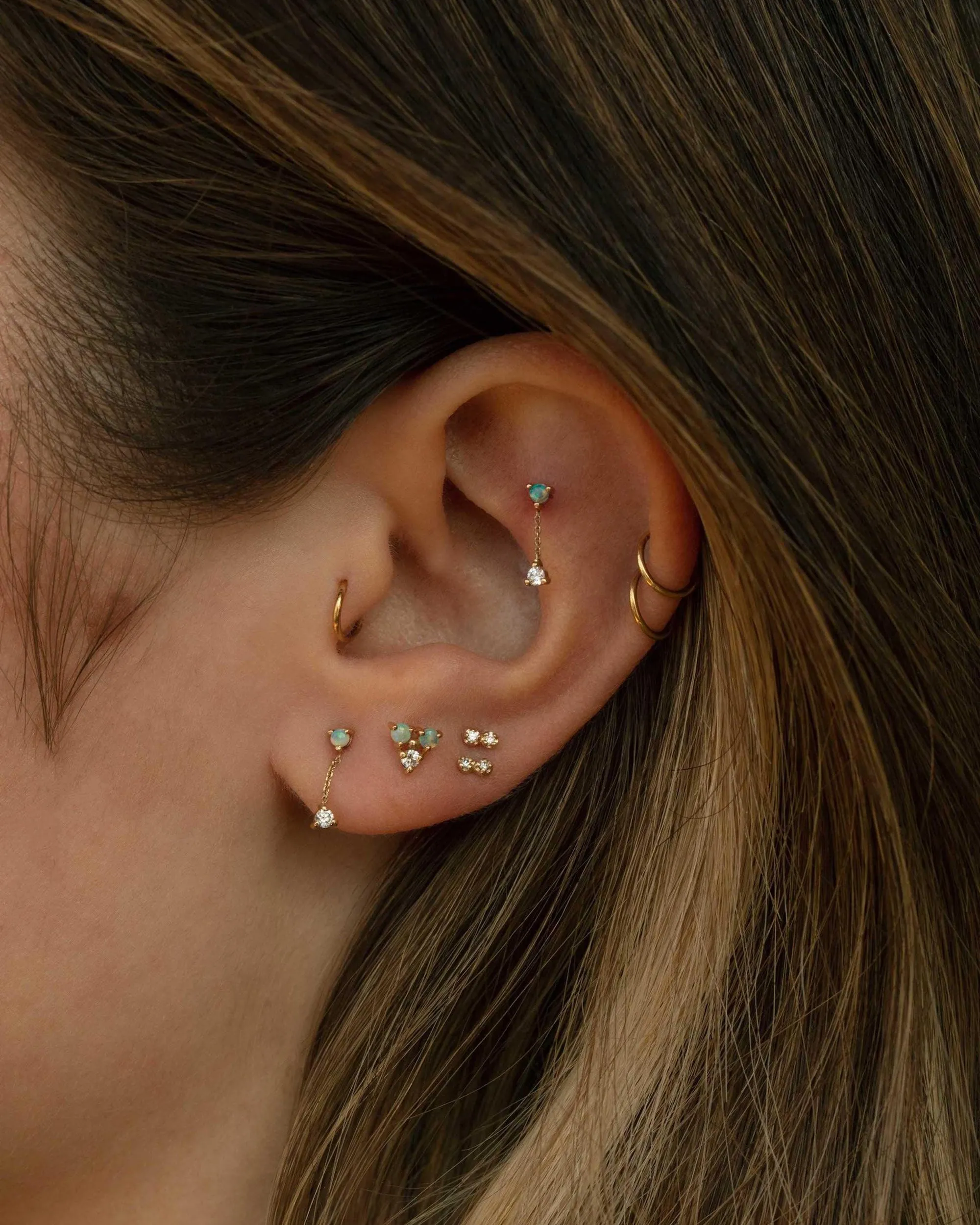 Small Opal and Diamond Two-Step Chain Flat Back Earring sold by WWAKE product image thumbnail 2