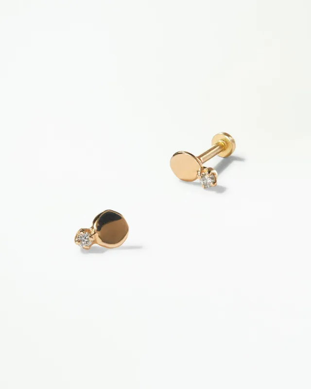 Small Diamond Disc Stud Flat Back Earring made by WWAKE