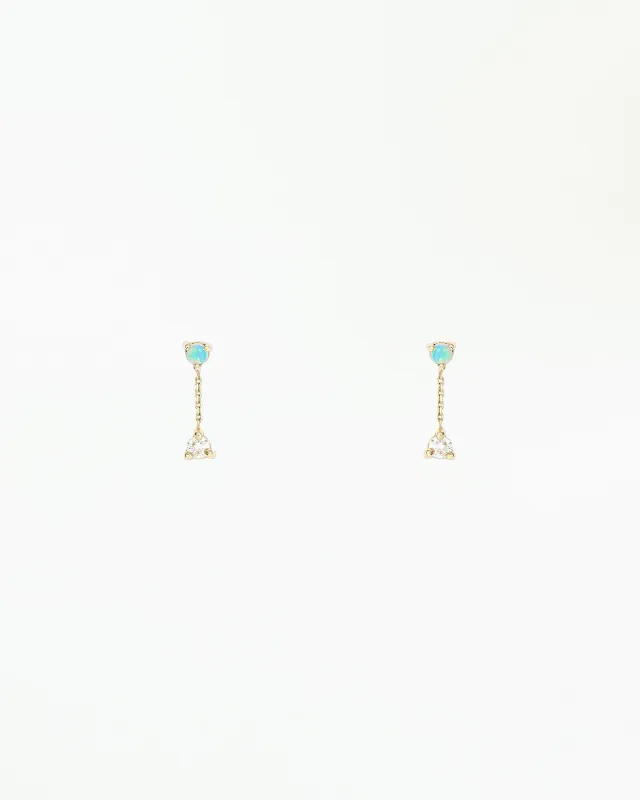 Small Opal and Diamond Two-Step Chain Earring made by WWAKE