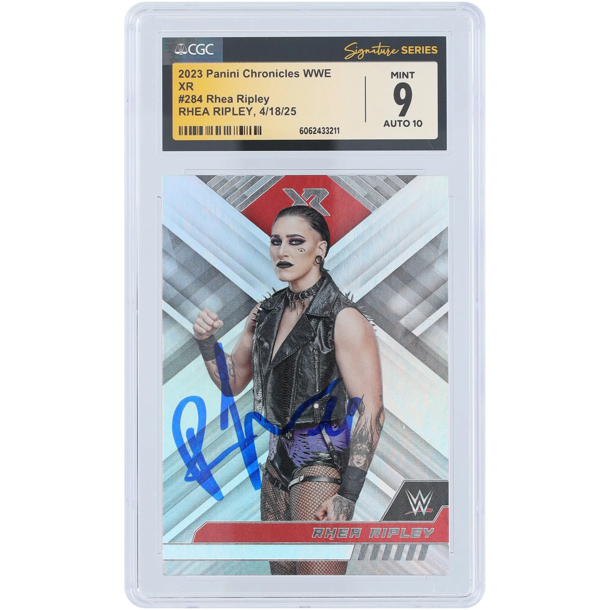 Rhea Ripley WWE Autographed 2023 Panini Chronicles XR #284 CGC Fanatics Witnessed Authenticated 9/10 Card sold by WWE