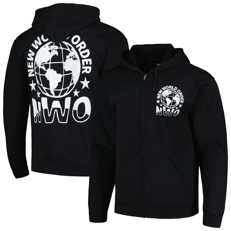 Men's Ripple Junction Black nWo Vintage Logo Fleece Full-Zip Hoodie sold by WWE