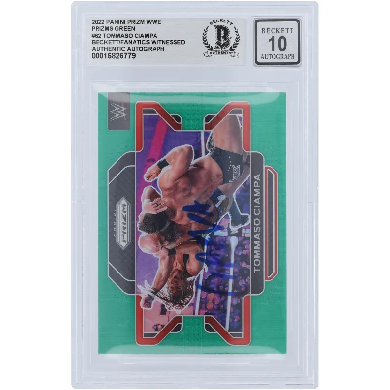 Tommaso Ciampa WWE Autographed 2022 Panini Prizm Green Prizm #62 Beckett Fanatics Witnessed Authenticated 10 Card sold by WWE