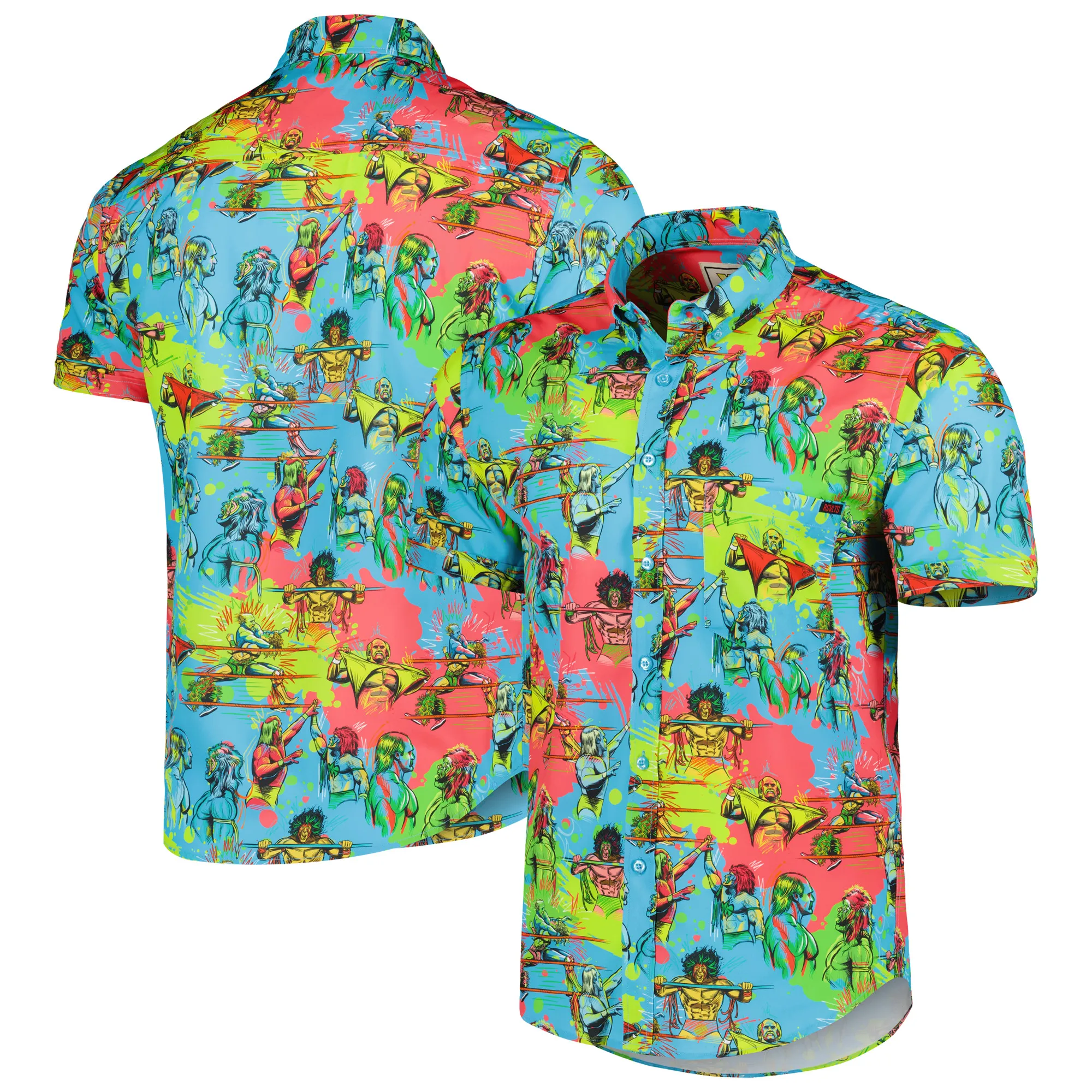 Men's RSVLTS Light Blue Hulk Hogan vs Ultimate Warrior Button-Down Shirt sold by WWE