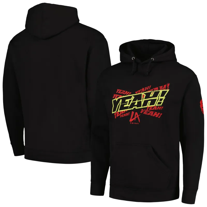 Men's Black LA Knight YEAH! Pullover Hoodie sold by WWE