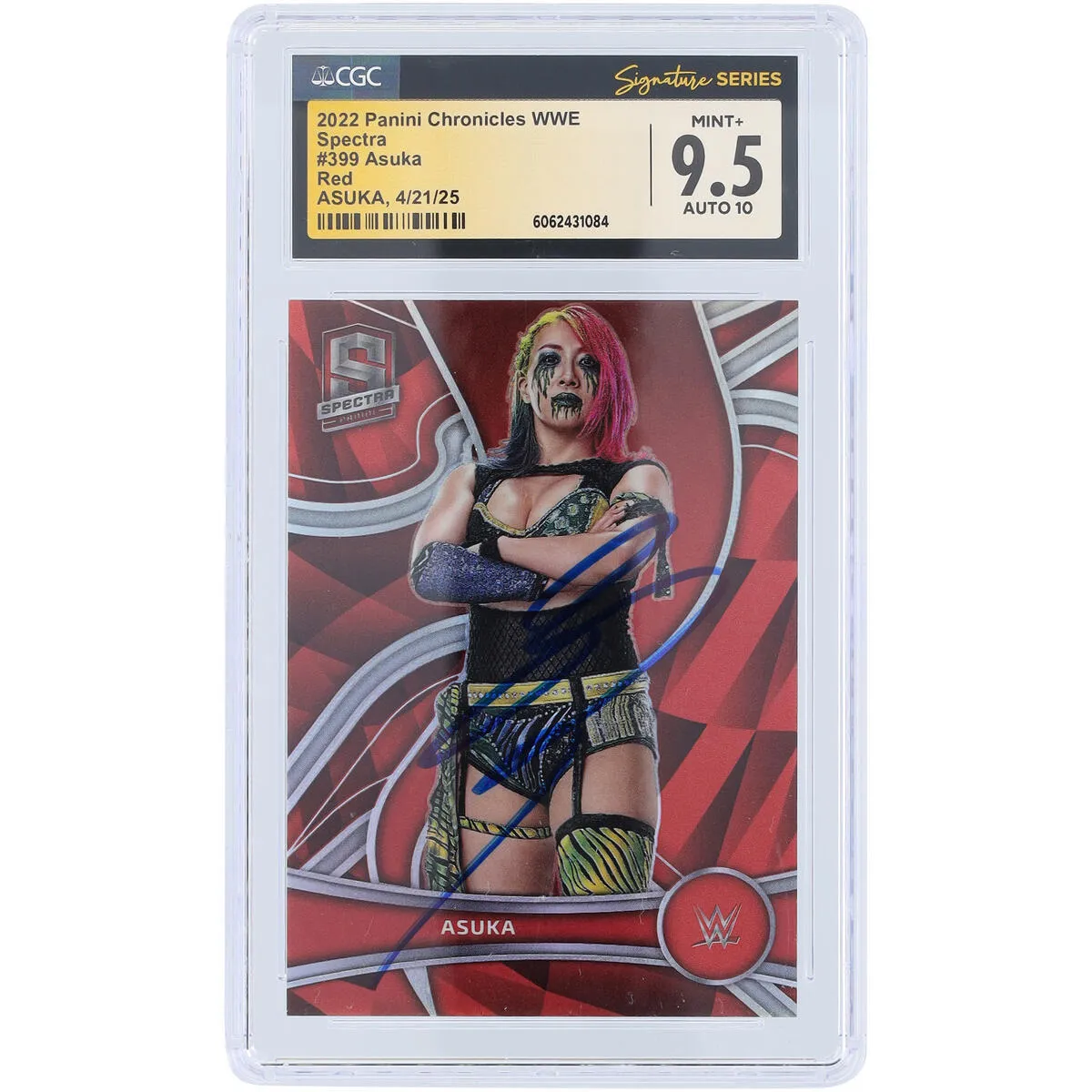 Asuka WWE Autographed 2022 Panini Chronicles Spectra Red #399 #/199 CGC Fanatics Witnessed Authenticated 9.5/10 Card sold by WWE
