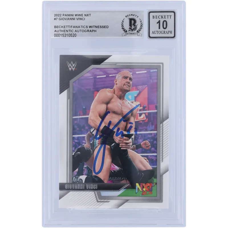 Giovanni Vinci WWE Autographed 2022 Panini NXT #7 Beckett Fanatics Witnessed Authenticated 10 Card sold by WWE