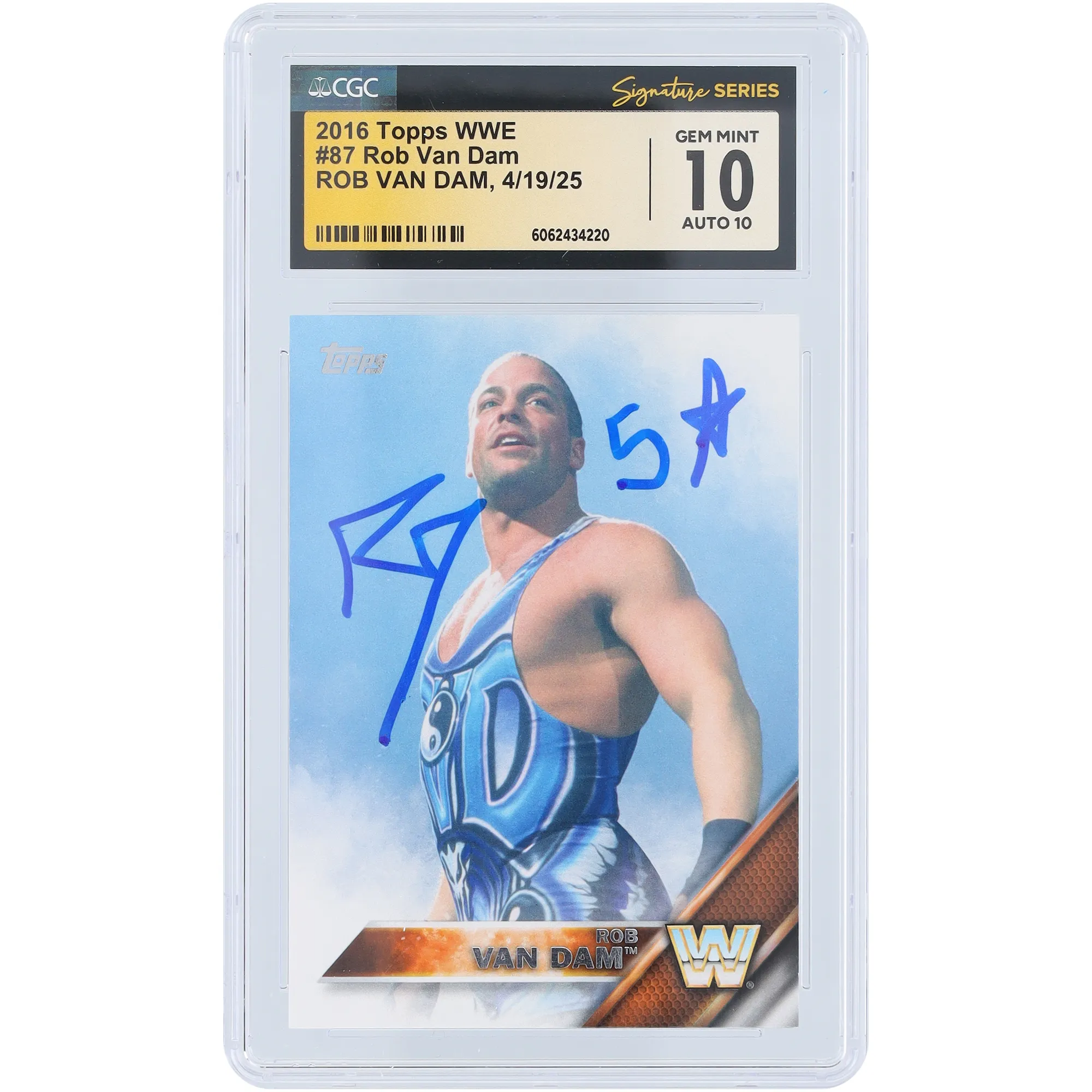 Rob Van Dam WWE Autographed 2016 Topps #87 CGC Fanatics Witnessed Authenticated 10/10 Card sold by WWE
