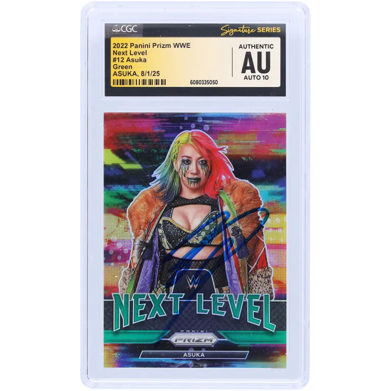 Asuka WWE Autographed 2022 Panini Prizm Next Level Green Prizm #12 CGC Fanatics Witnessed Authenticated Auto 10 Card sold by WWE