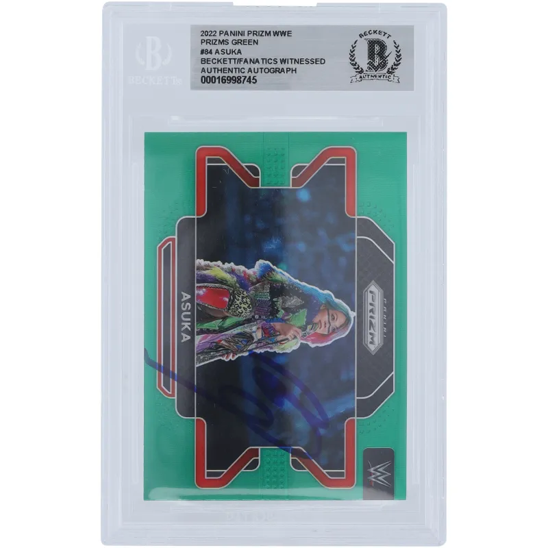 Asuka WWE Autographed 2022 Panini Prizm Green Prizm #84 Beckett Fanatics Witnessed Authenticated Card sold by WWE