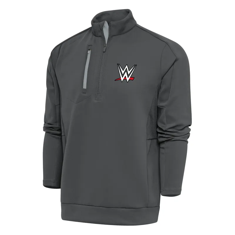 Men's Antigua Charcoal/Silver WWE Generation Quarter-Zip Pullover Top sold by WWE